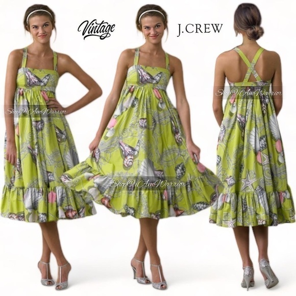 J.Crew pale green nautical shell print ‘Talitha’ style dress *shop@iamwarrior - Picture 1 of 17